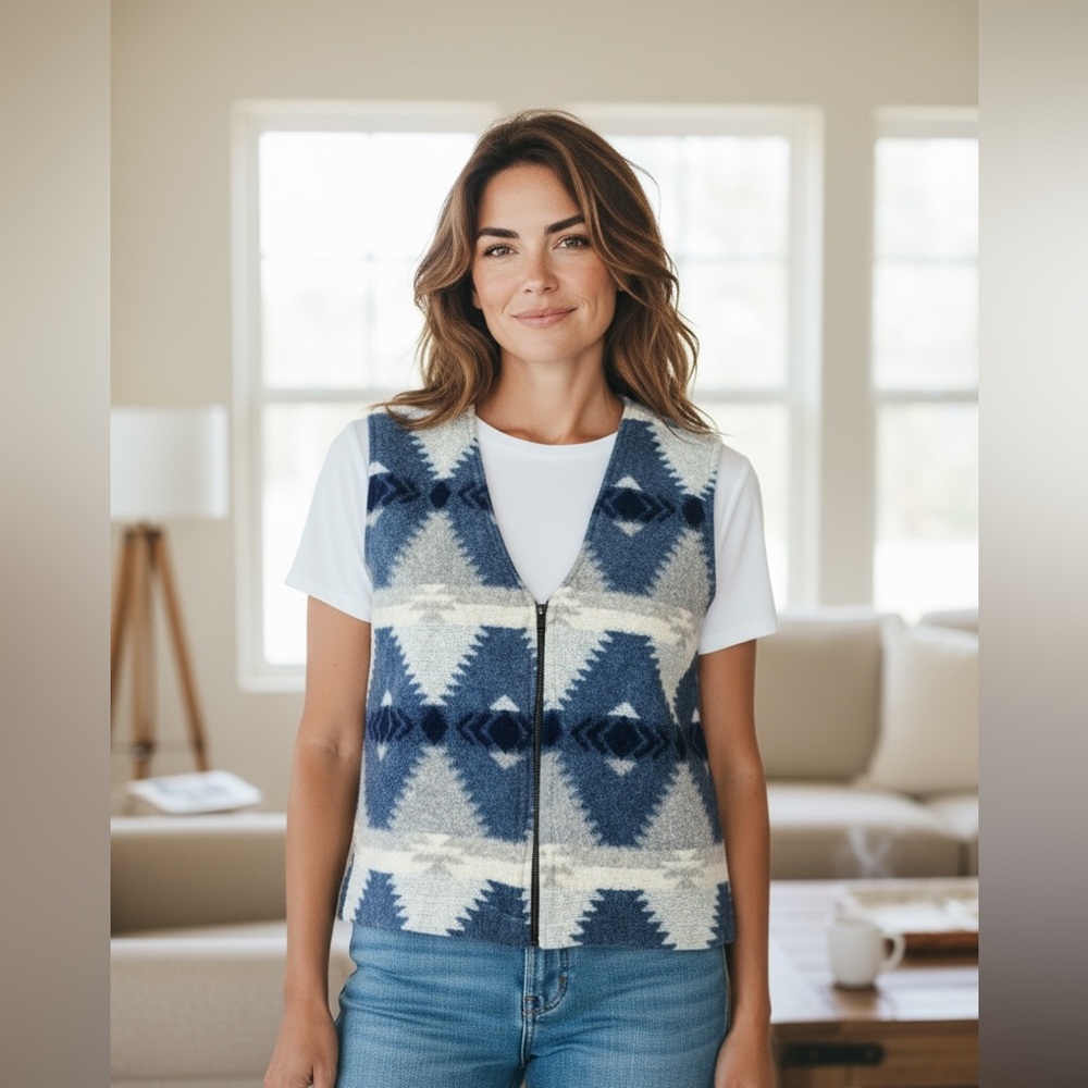 Forever Young - EC - Blue and White Patterned Vest